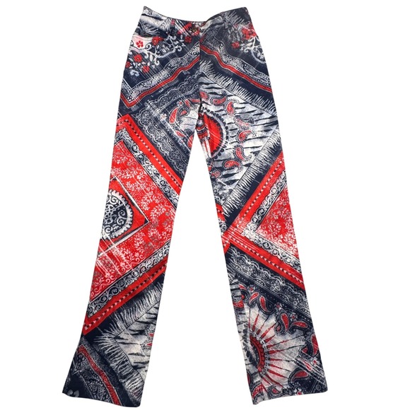 St. John Sport Pants - St. John Sport Marie Gray‎ Pants Womens 2 Red Blue Bandana Paisley Vintage Y2K